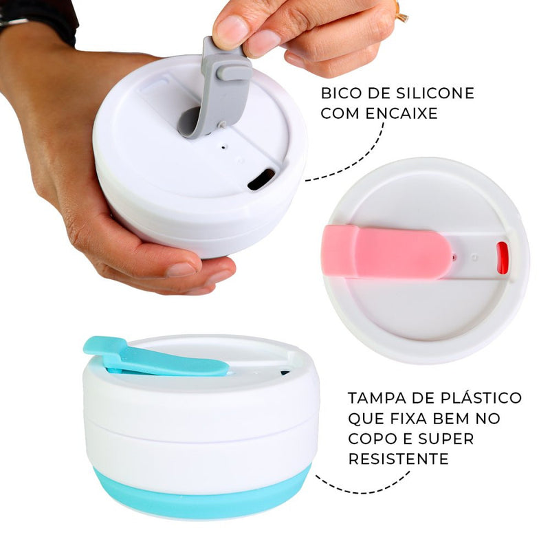 2 Copos de Silicone Retrátil, Ideal para seu Filho  levar na escola (COR ALEATÓRIA)