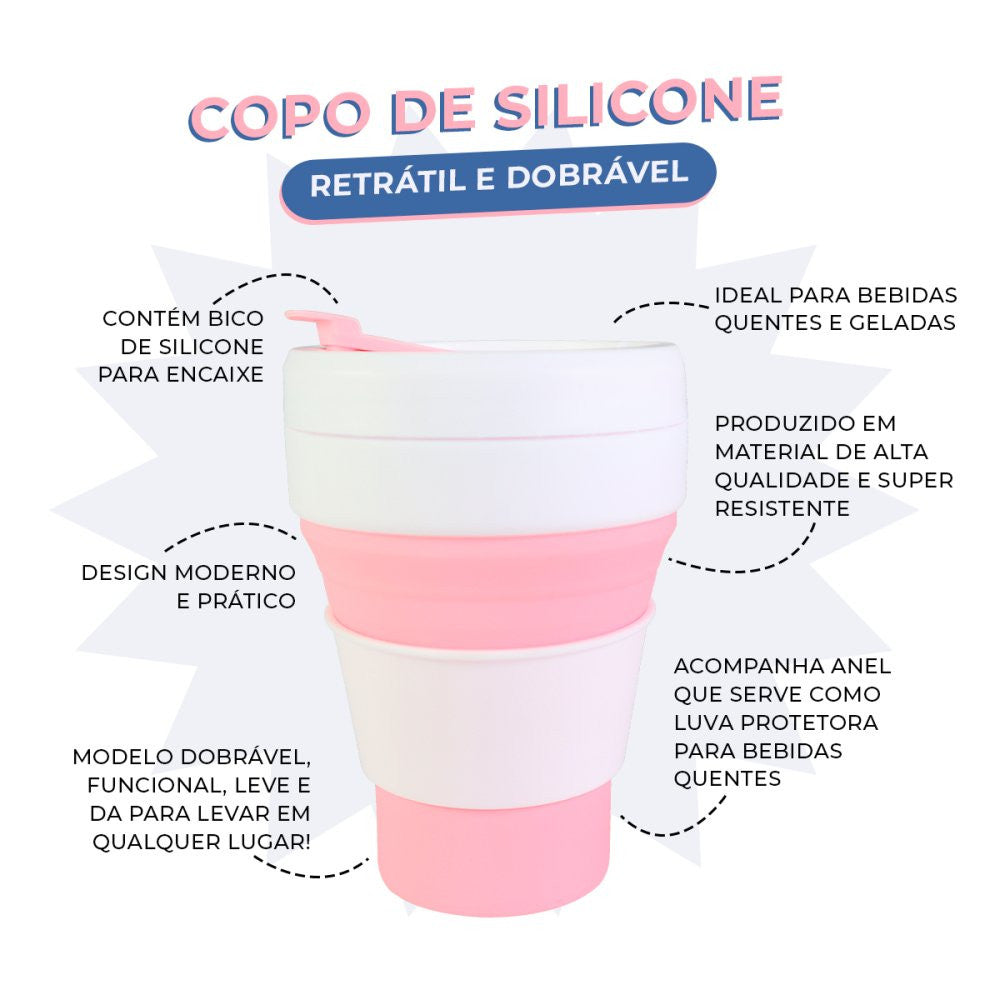 2 Copos de Silicone Retrátil, Ideal para seu Filho  levar na escola (COR ALEATÓRIA)
