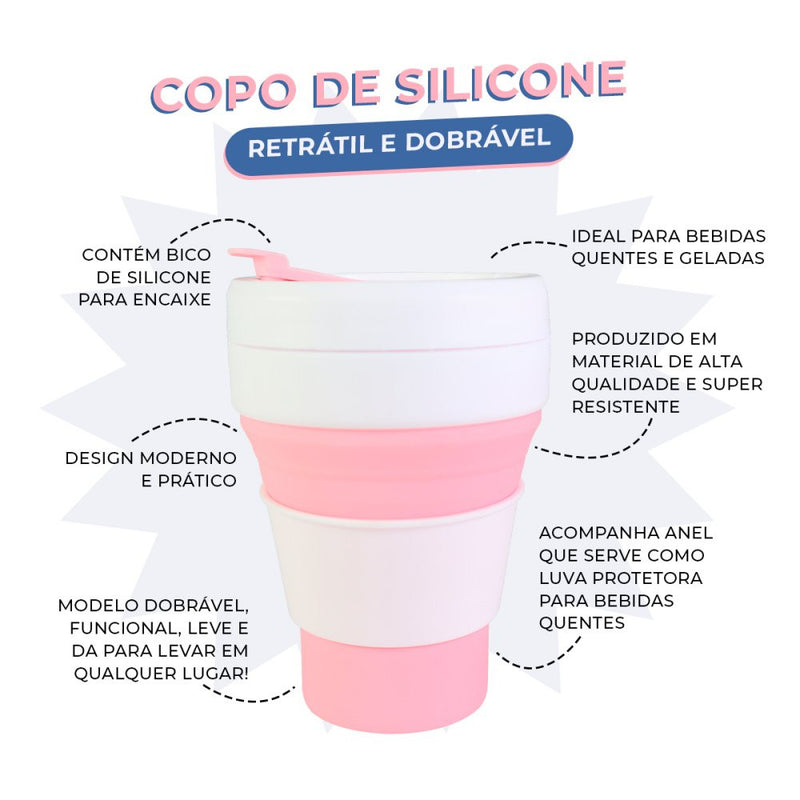 2 Copos de Silicone Retrátil, Ideal para seu Filho  levar na escola (COR ALEATÓRIA)